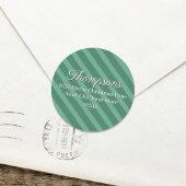 Green Striped Return Address Label ラウンドシール