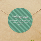 Green Striped Return Address Label ラウンドシール