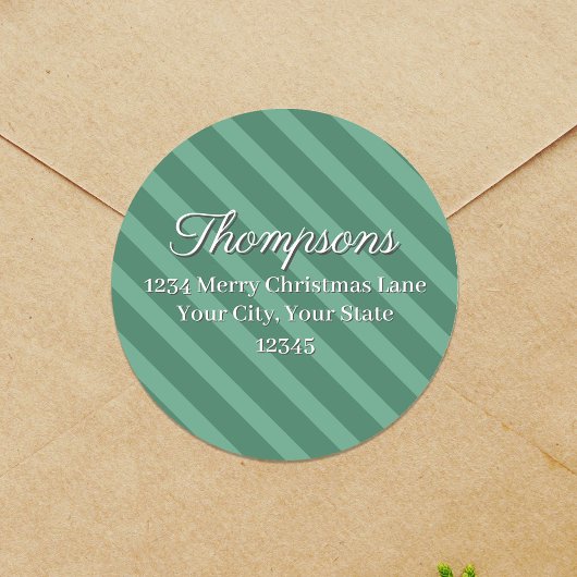 Green Striped Return Address Label ラウンドシール