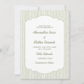 Green Striped Save the Date Elegant Script Wedding 招待状 (正面)