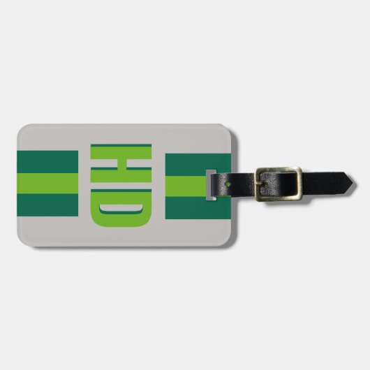 green striped Shadow Monogram retro camping ラゲッジタグ (正面横)