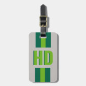 green striped Shadow Monogram retro camping ラゲッジタグ (正面縦)