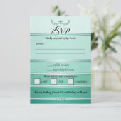 Green Striped Tone on Tone Wedding RSVP Card 招待状 (スタンド正面)