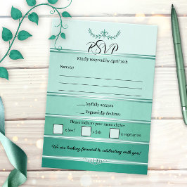 Green Striped Tone on Tone Wedding RSVP Card 招待状
