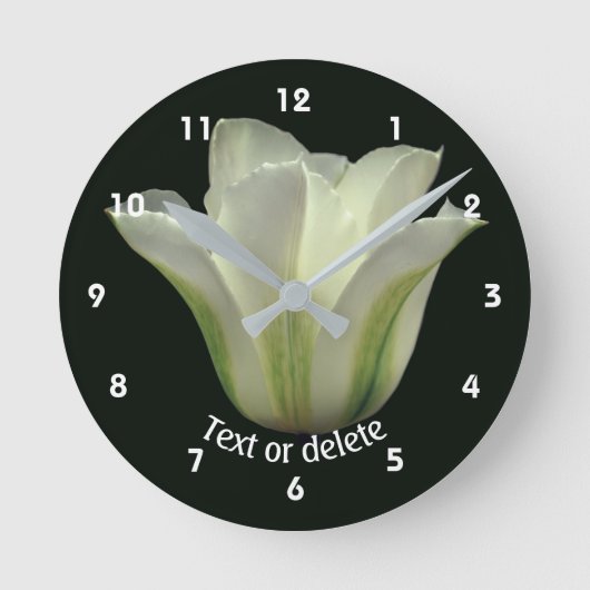 Green Striped Tulip Flower Personalized ラウンド壁時計 (正面)