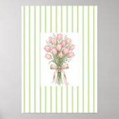 Green Striped  watercolor rose Wall Art Print ポスター (正面)