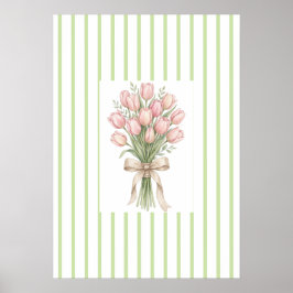 Green Striped  watercolor rose Wall Art Print ポスター