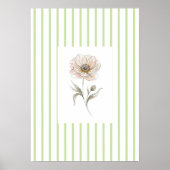 Green Striped  watercolor rose Wall Art Print ポスター (正面)