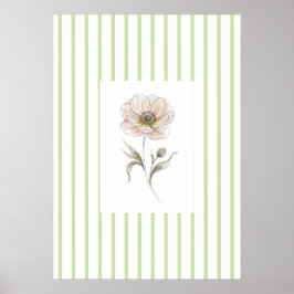 Green Striped  watercolor rose Wall Art Print ポスター