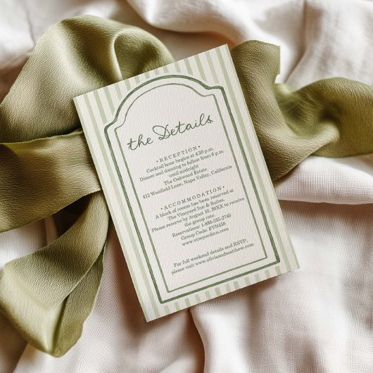 Green Striped Wedding Details エンクロージャーカード