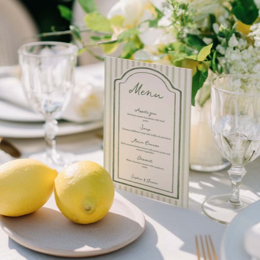 Green Striped Wedding Flat Menu メニュー