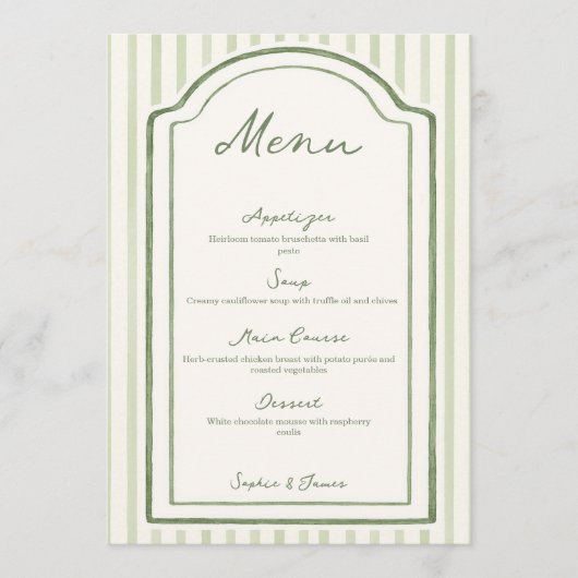 Green Striped Wedding Flat Menu メニュー (正面)