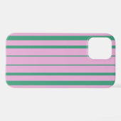Green Stripes and Soft Pink iPhone 12 Pro Case iPhoneケース (裏面横)