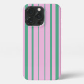 Green Stripes and Soft Pink iPhone 13 Pro Case iPhoneケース (裏面)