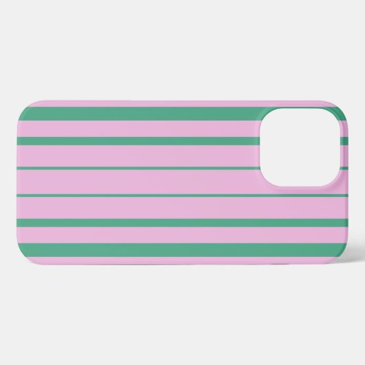 Green Stripes and Soft Pink iPhone 13 Pro Max Case iPhoneケース (裏面横)