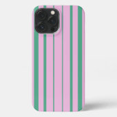Green Stripes and Soft Pink iPhone 13 Pro Max Case iPhoneケース (裏面)