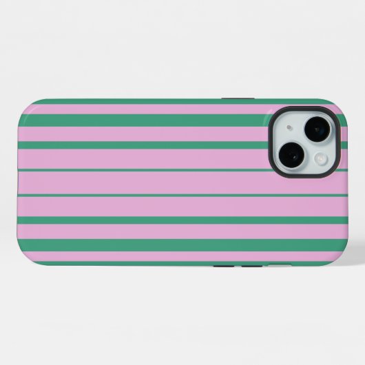 Green Stripes and Soft Pink iPhone 15 Plus Cases iPhoneケース (裏面横)