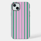 Green Stripes and Soft Pink iPhone 15 Plus Cases iPhoneケース (裏面)