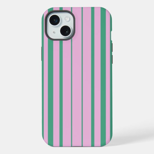 Green Stripes and Soft Pink iPhone 15 Plus Cases iPhoneケース (裏面)