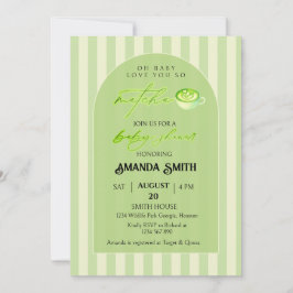  Green Stripes Arch Love You So Matcha Baby Shower 招待状