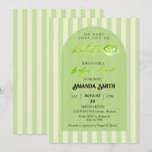  Green Stripes Arch Love You So Matcha Baby Shower 招待状 (正面/裏面)