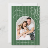 Green Stripes Bow Christmas Photo Card シーズンカード (正面)