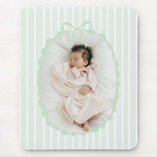 Green Stripes Bow Frame Custom Photo Mousepad マウスパッド (正面)
