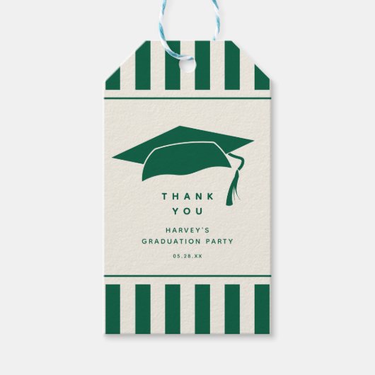 Green Stripes Custom Graduation Party Favor ギフトタグ (正面)