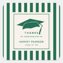 Green Stripes Custom Graduation Party Thank You
