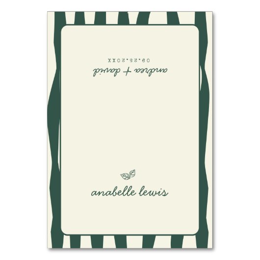 Green Stripes Custom Guest Name Wedding Place Card テーブルナンバー (正面)