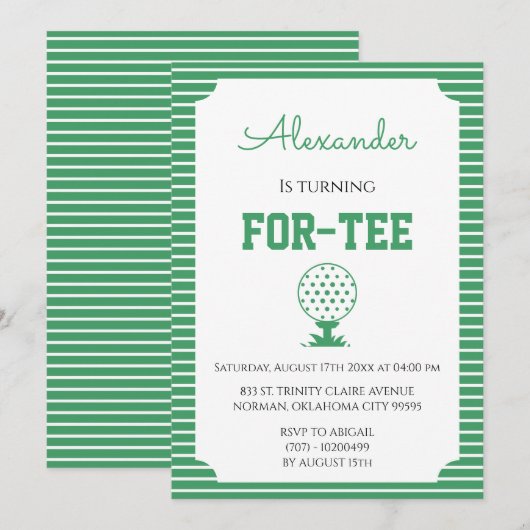 Green Stripes Golf 40th Birthday 招待状 (正面/裏面)