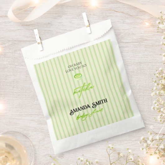 Green Stripes Matcha Baby Shower  フェイバーバッグ (クリップ留めされた状態)