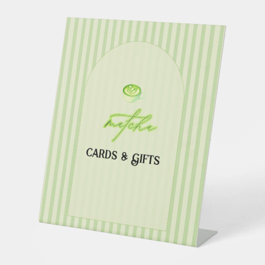Green Stripes Matcha Baby Shower Cards & Gifts  台座サイン (正面)