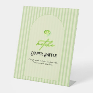 Green Stripes Matcha Baby Shower Diaper Raffle  台座サイン