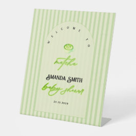 Green Stripes Matcha Baby Shower Welcome 台座サイン