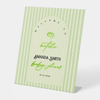 Green Stripes Matcha Baby Shower Welcome 台座サイン