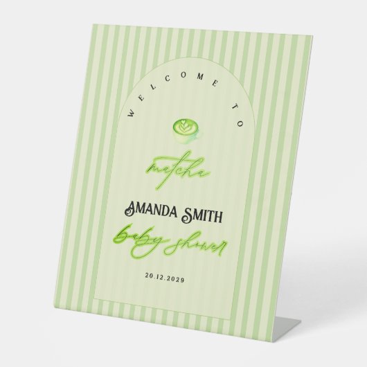 Green Stripes Matcha Baby Shower Welcome 台座サイン (正面)