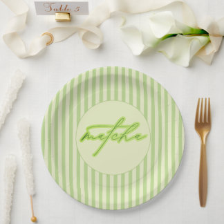 Green Stripes Matcha Scripted Baby Shower  ペーパープレート