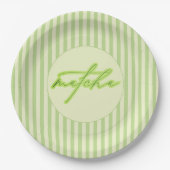 Green Stripes Matcha Scripted Baby Shower  ペーパープレート (正面)
