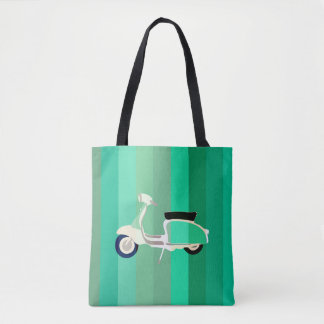 Green Stripes Retro Scooter Tote Bag トートバッグ