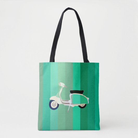 Green Stripes Retro Scooter Tote Bag トートバッグ (正面)