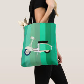Green Stripes Retro Scooter Tote Bag トートバッグ (クローズアップ)