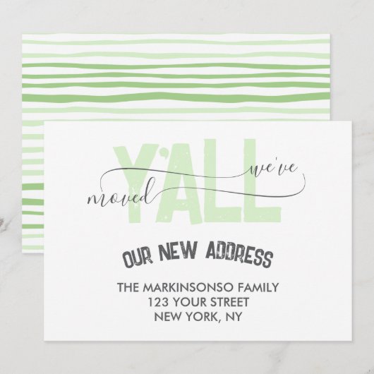 Green Stripes We Moved Y'all Moving Announcement 招待状 (正面/裏面)