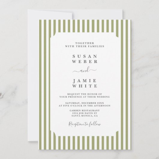 Green Stripes Wedding 招待状 (正面)