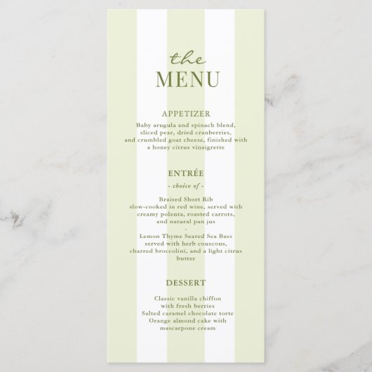 Green Stripes Wedding Menu メニュー (正面)