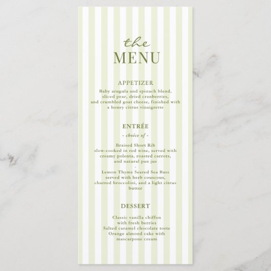 Green Stripes Wedding Menu メニュー (正面)