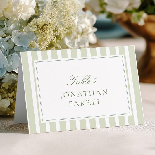Green Stripes Wedding Place Cards テーブルナンバー