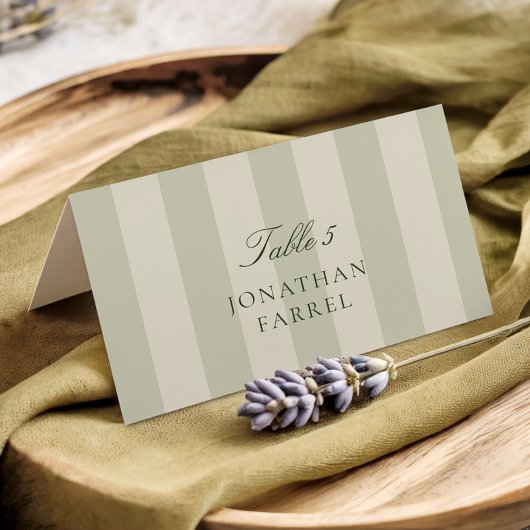 Green Stripes Wedding Place Cards テーブルナンバー