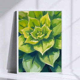 Green Succulent Plant Watercolor Painting ポスター