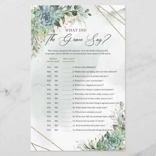 Green Succulents金ゴールドフレーム新郎は何と言った (正面)